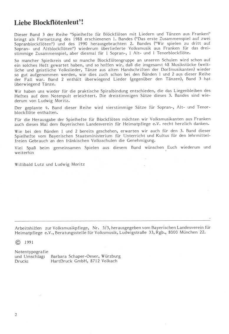 Willibald Lutz / Ludwig Moritz: Spielheft für Blockflöten (3)