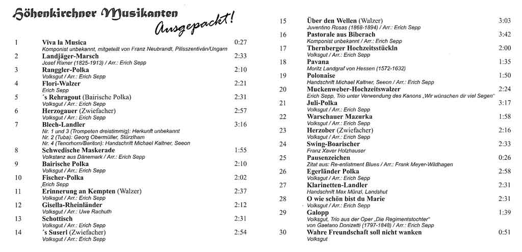 CD "Höhenkirchner Musikanten - Ausgepackt"