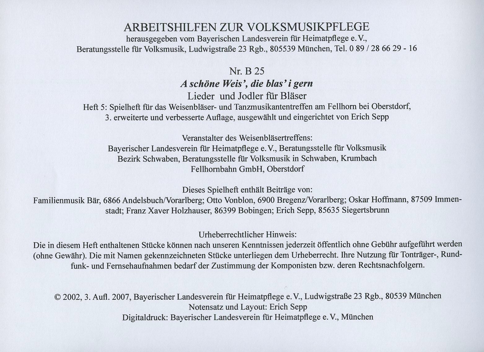 A schöne Weis', die blas' i gern, Heft 5