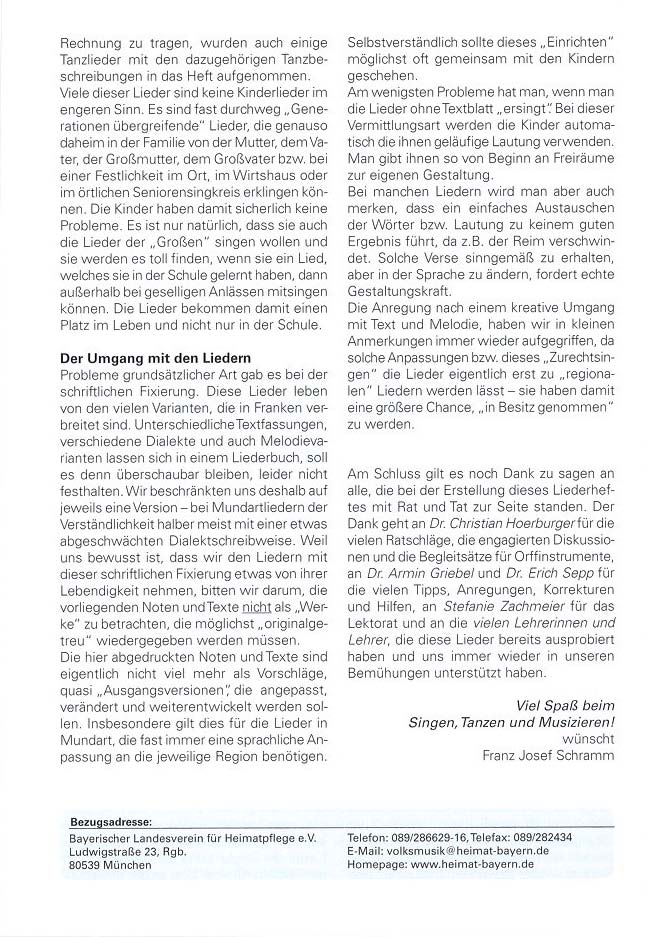 Regionale Lieder für die Grundschulen in Mittel- und Unterfranken