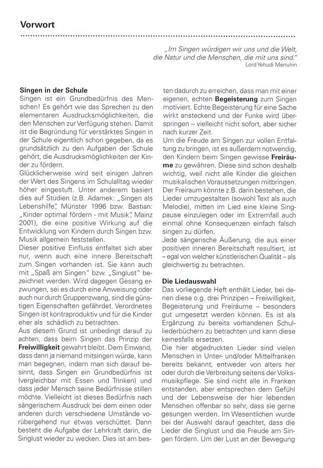 Regionale Lieder für die Grundschulen in Mittel- und Unterfranken