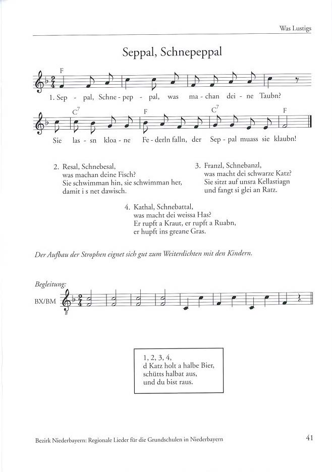 Regionale Lieder für die Grundschulen in Niederbayern