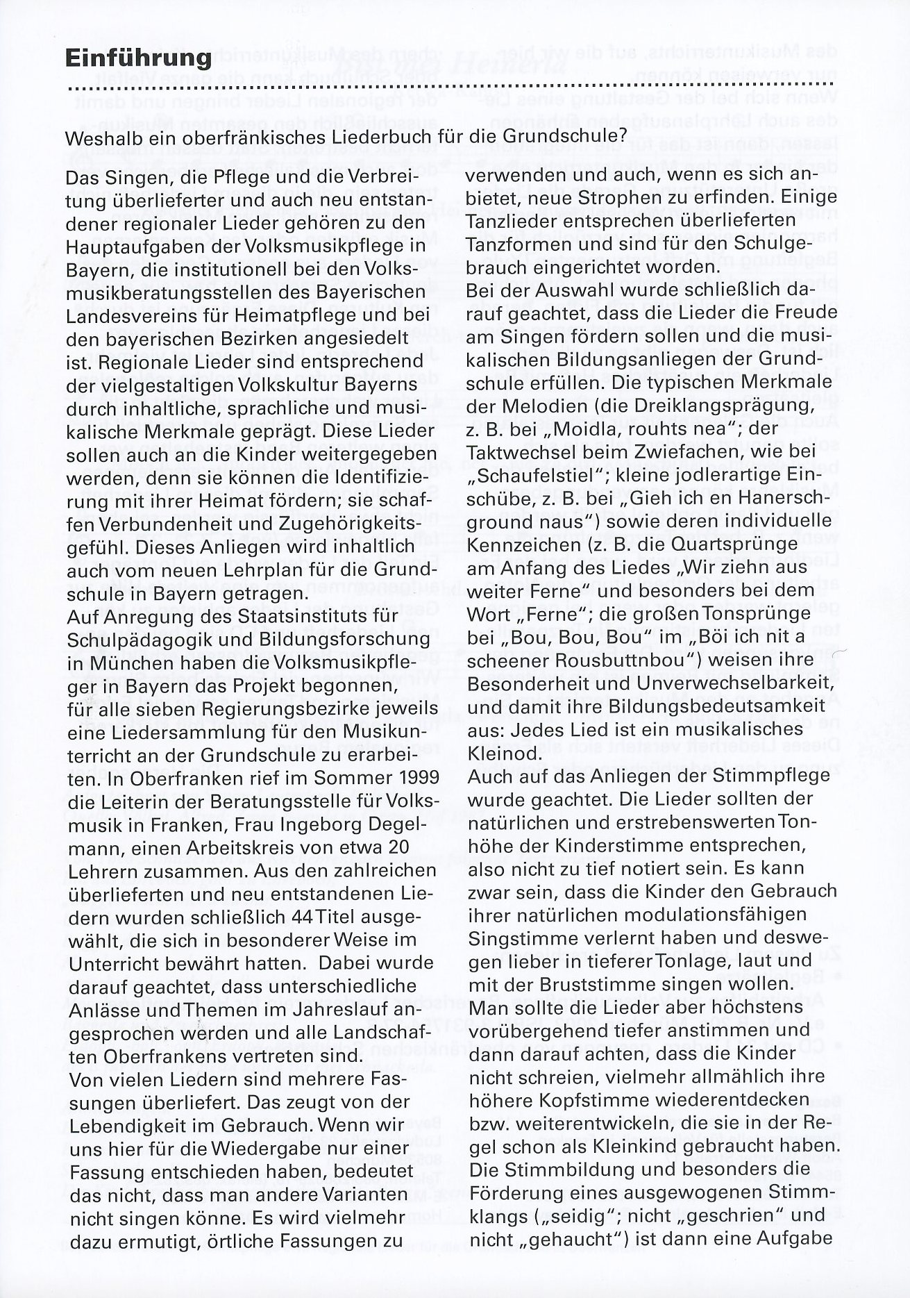 Regionale Lieder für die Grundschulen in Oberfranken